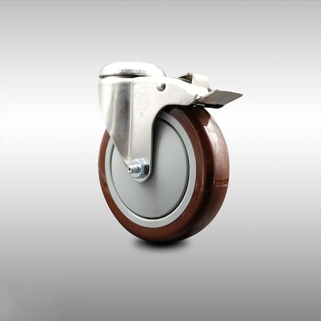 Service Caster 5 Inch 316SS Maroon Polyurethane Swivel Bolt Hole Caster with Total Lock Brake SCC-SS316BHTTL20S514-PPUB-MRN